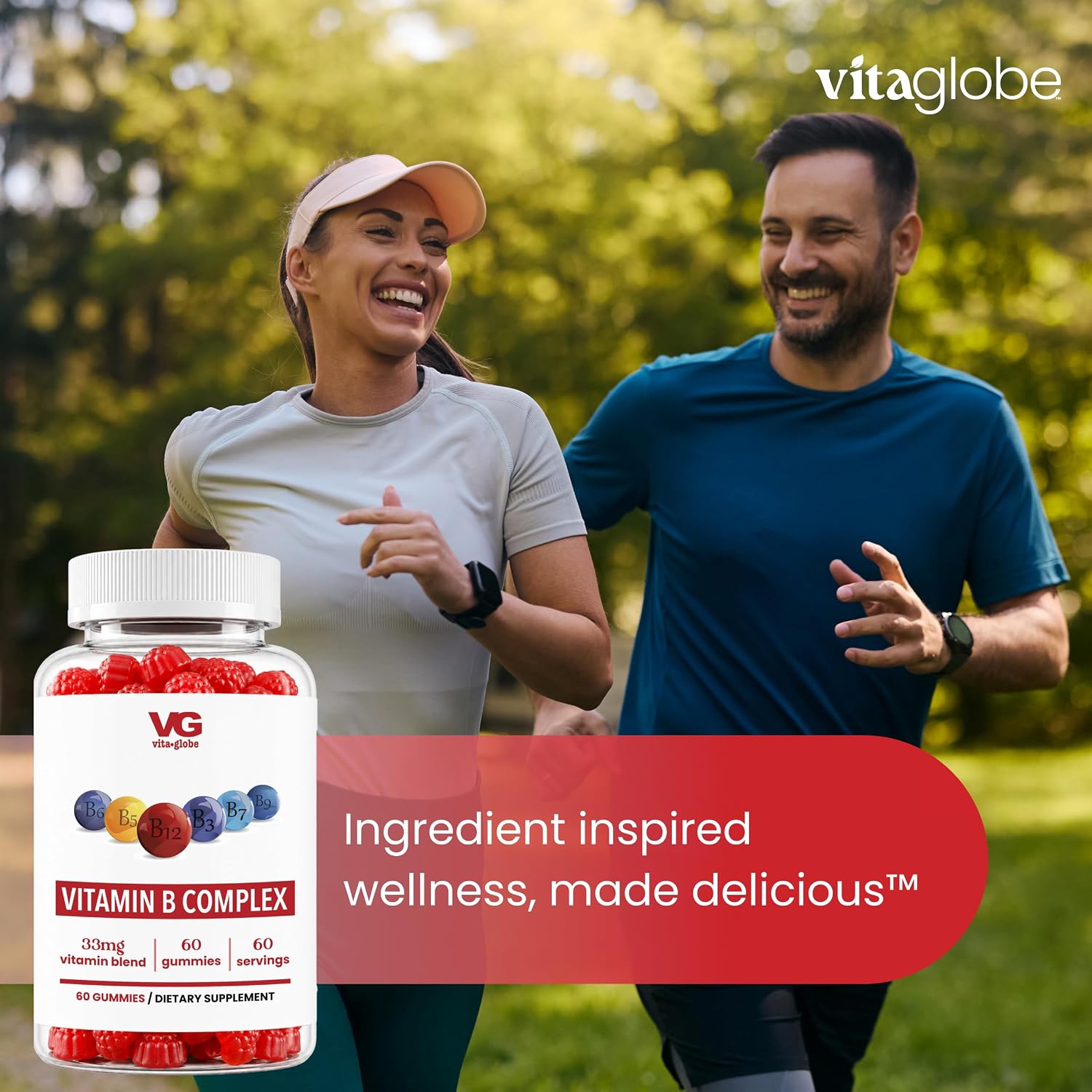 VITA GLOBE B Complex Gummy Vitamins – Vegan Non-GM Strawberry Chewables with Vitamin C, Niacin, B6, B12 & Biotin – Supports Energy, Heart & Brain – 60 Count (2 Pack) - görsel 6