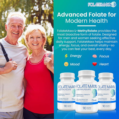 FolateMaxx L-Methylfolate 15mg, 90 Capsules – Active 5-MTHF Supplement for Mood, Energy and Focus