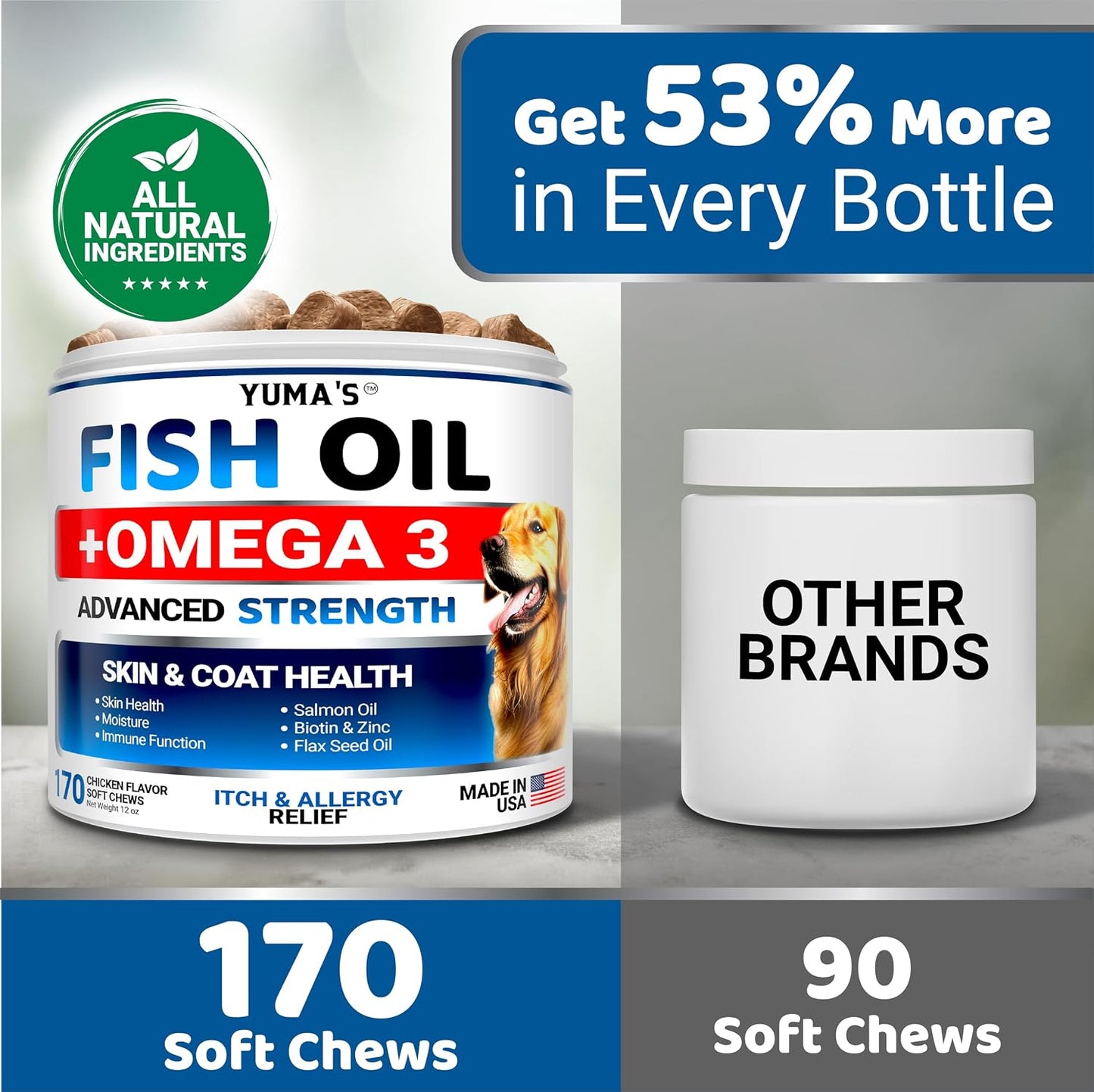 Omega 3 Fish Oil for Dogs - 170 Chews - Skin and Coat Supplement - Omega 3 for Dogs - Dry & Itchy Skin Relief Treatment - Allergy Support Dog Anti Shedding Treats - Salmon - EPA & DHA - Chicken Flavour - görsel 5