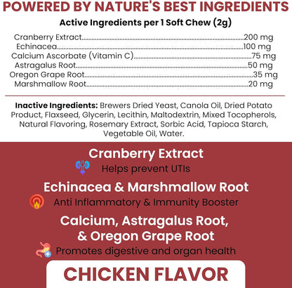 Chew + Heal Labs Cranberry Supplement for Dogs – Urinary Support, 120 Soft Chews