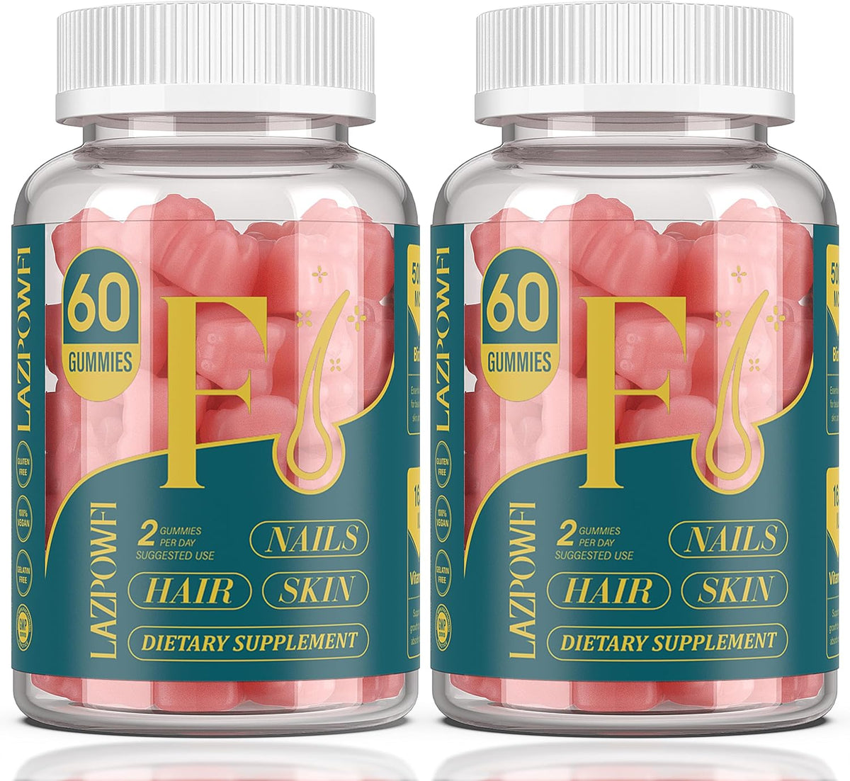 Lazpowfi Biotin Gummies - Hair, Skin and Nails Vitamins for Men & Women, Vegan Vitamin B7, Supports Normal Hair and Nails, 90 Day Supply - Blueberry - 3 Pack - görsel 10