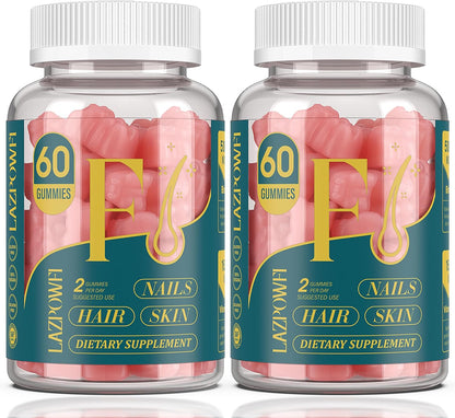 Lazpowfi Biotin Gummies - Hair, Skin and Nails Vitamins, Vegan, Blueberry, 60-Day Supply