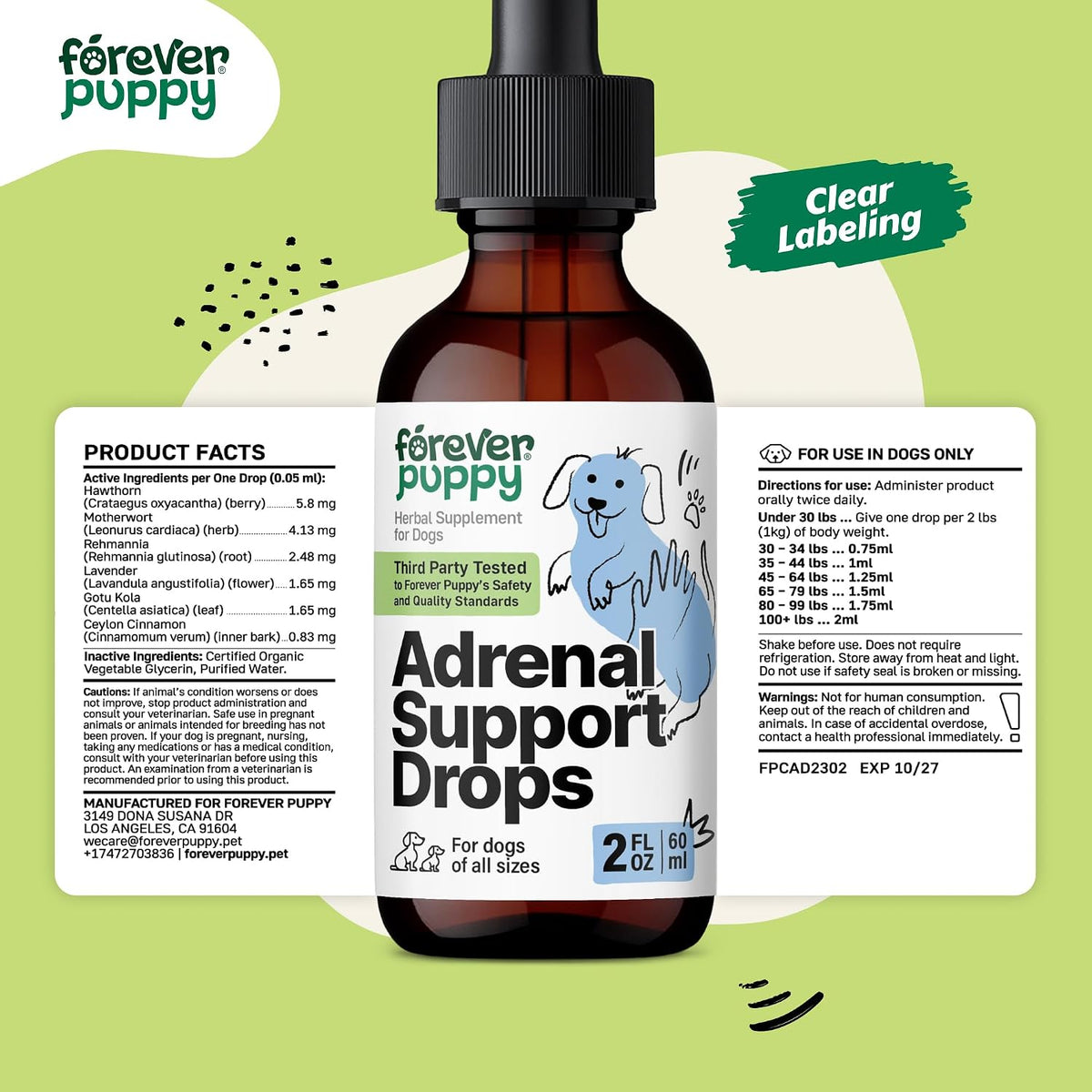 Forever Puppy Adrenal Support Drops for Dogs – Pure Ashwagandha & Ginseng Root Tincture for Adrenal Health & Energy Support – Calming Care Liquid Supplement – 60 ml - görsel 8