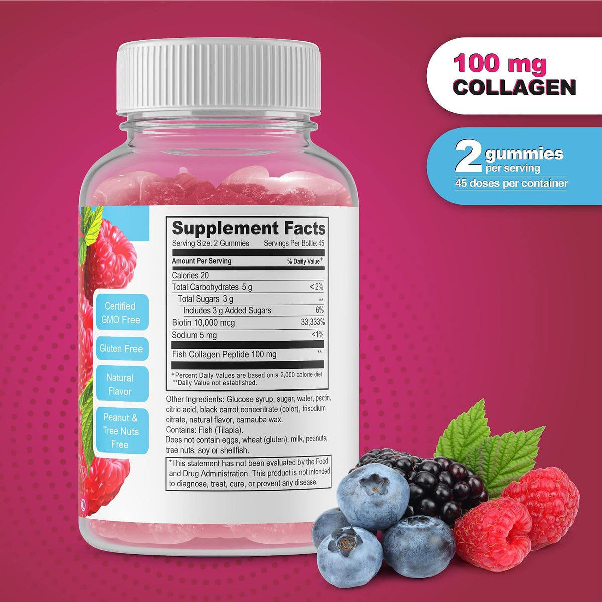DOCTORS FINEST Collagen and Biotin 10000mcg Gummies - Vegan, Gluten-Free, Natural Raspberry Flavour - görsel 2