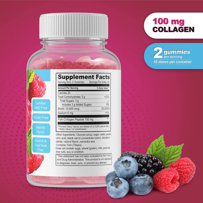 DOCTORS FINEST Collagen and Biotin 10000mcg Gummies - Vegan, Gluten-Free, Natural Raspberry Flavour