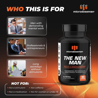 The New Man Brain Supplements for Memory and Focus, Brain Health - Concentration and Focus Supplement for Men