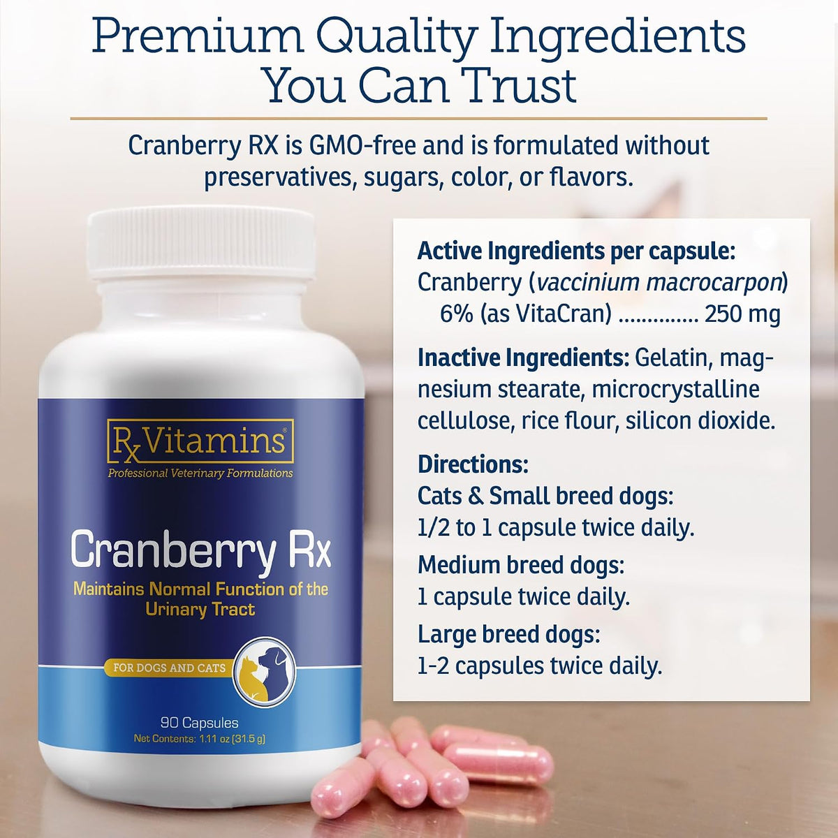 RX Vitamins Cranberry Capsules for Dogs and Cats – Urinary Tract and Bladder Support – 90 Capsules - görsel 6
