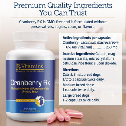 RX Vitamins Cranberry Capsules for Dogs and Cats – Urinary Tract and Bladder Support – 90 Capsules