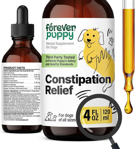 Forever Puppy Constipation Relief for Dogs, 118 ml | Stool Ease Supplement, Sea Moss & Slippery Elm, Digestive Health Support, Fibre & Vitamins, All Breeds & Sizes