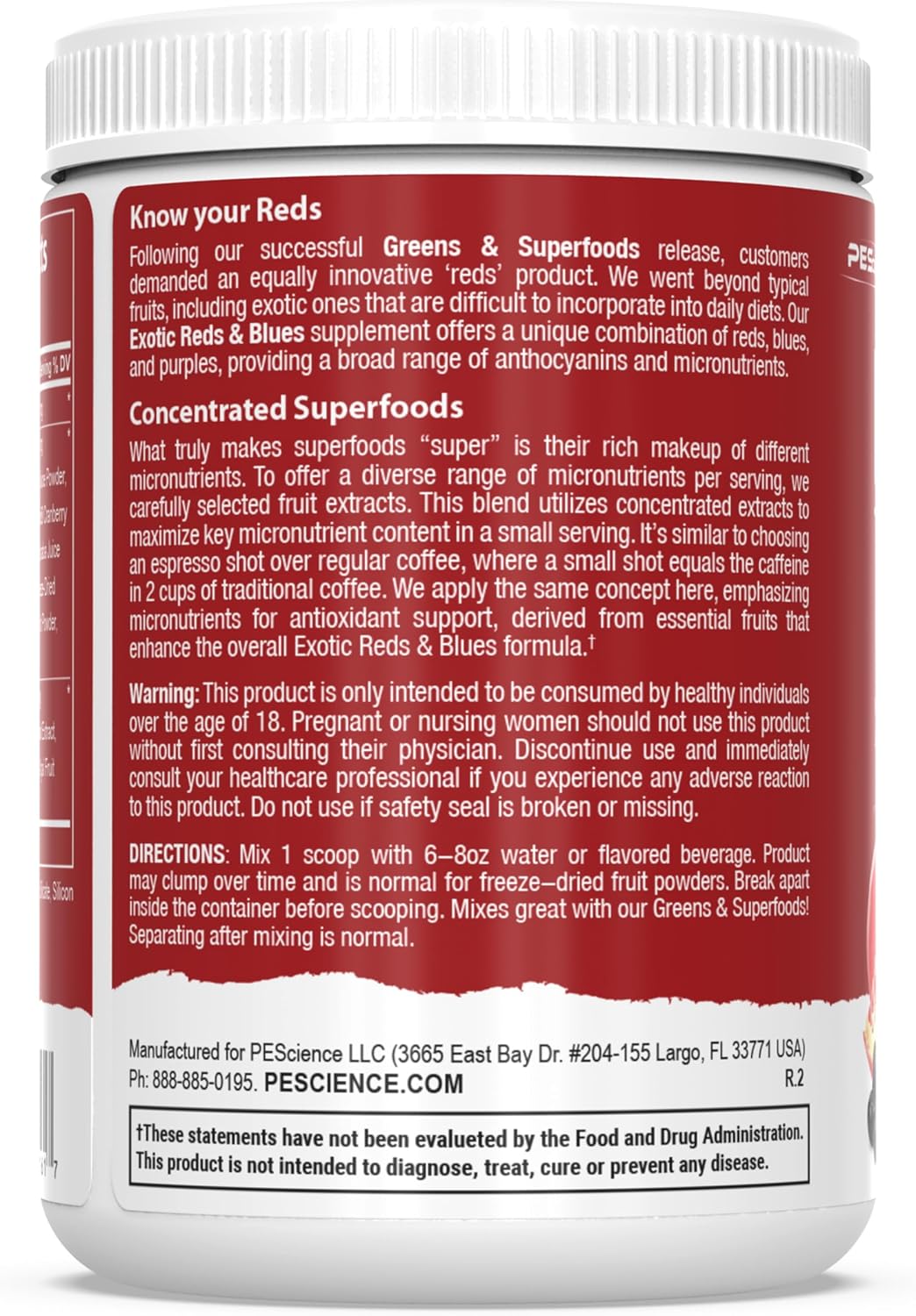 PEScience Exotic Reds & Blues, Red Superfoods Powder with Myo-Inositol, Beet Root Powder, Pomegranate and Acai Extract, Freeze-Dried Antioxidant Fruit Blend, 30 Servings - görsel 5