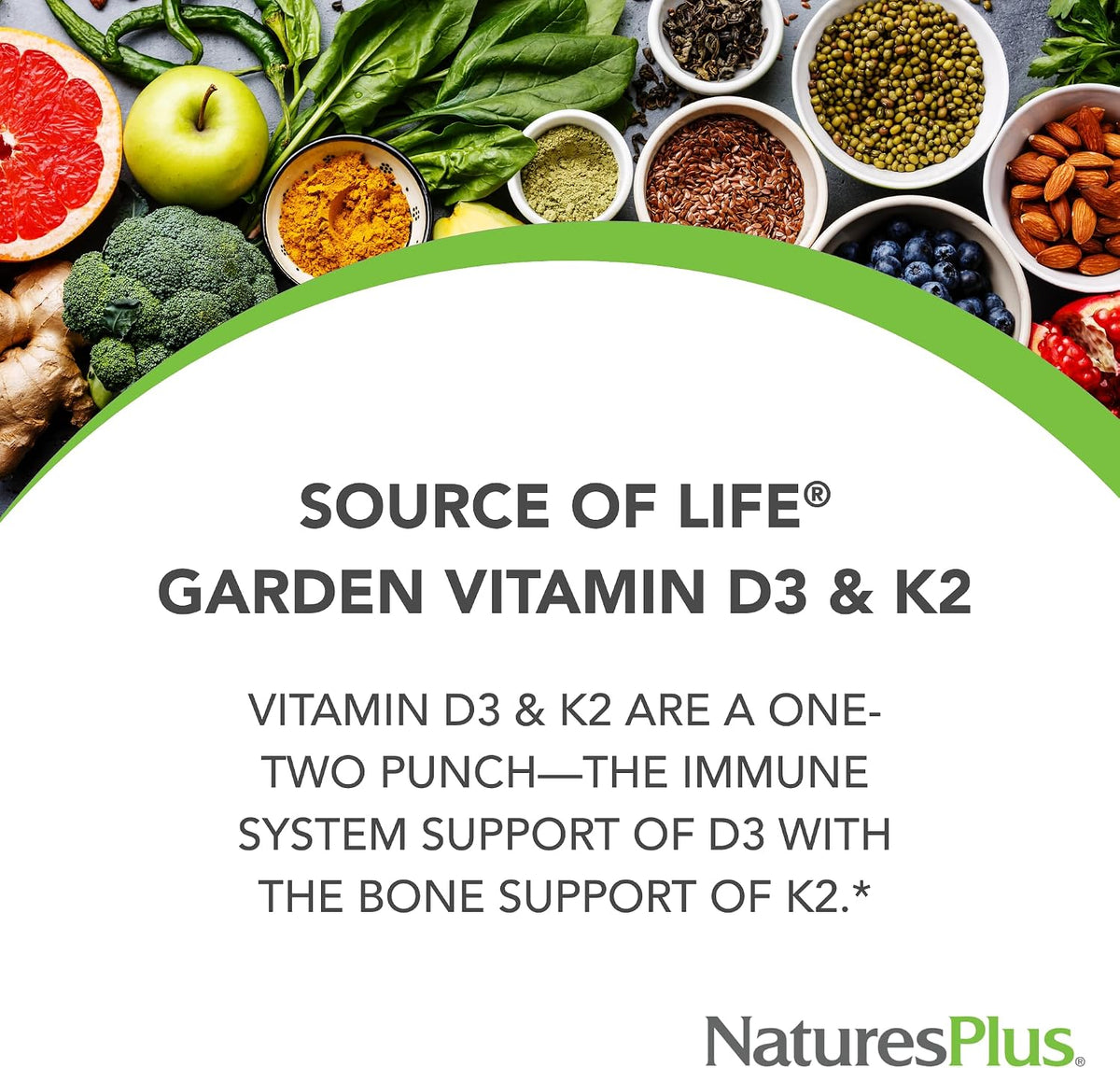 NaturesPlus Source of Life Garden Vitamin D3 & K2, 60 Capsules - görsel 3