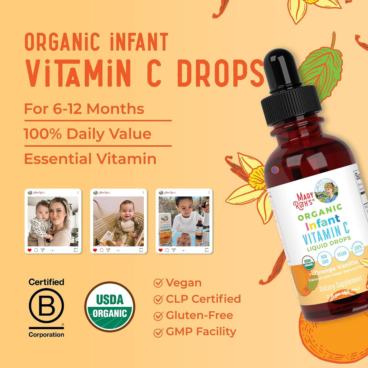 MaryRuth's Infant & Baby Vitamin C Supplement | USDA Organic Vitamin C Liquid Drops for Infants | Ages 6-12 Months | Immune Support | Overall Health | Vegan | Non-GMO | Gluten-free | 60 ml - görsel 8
