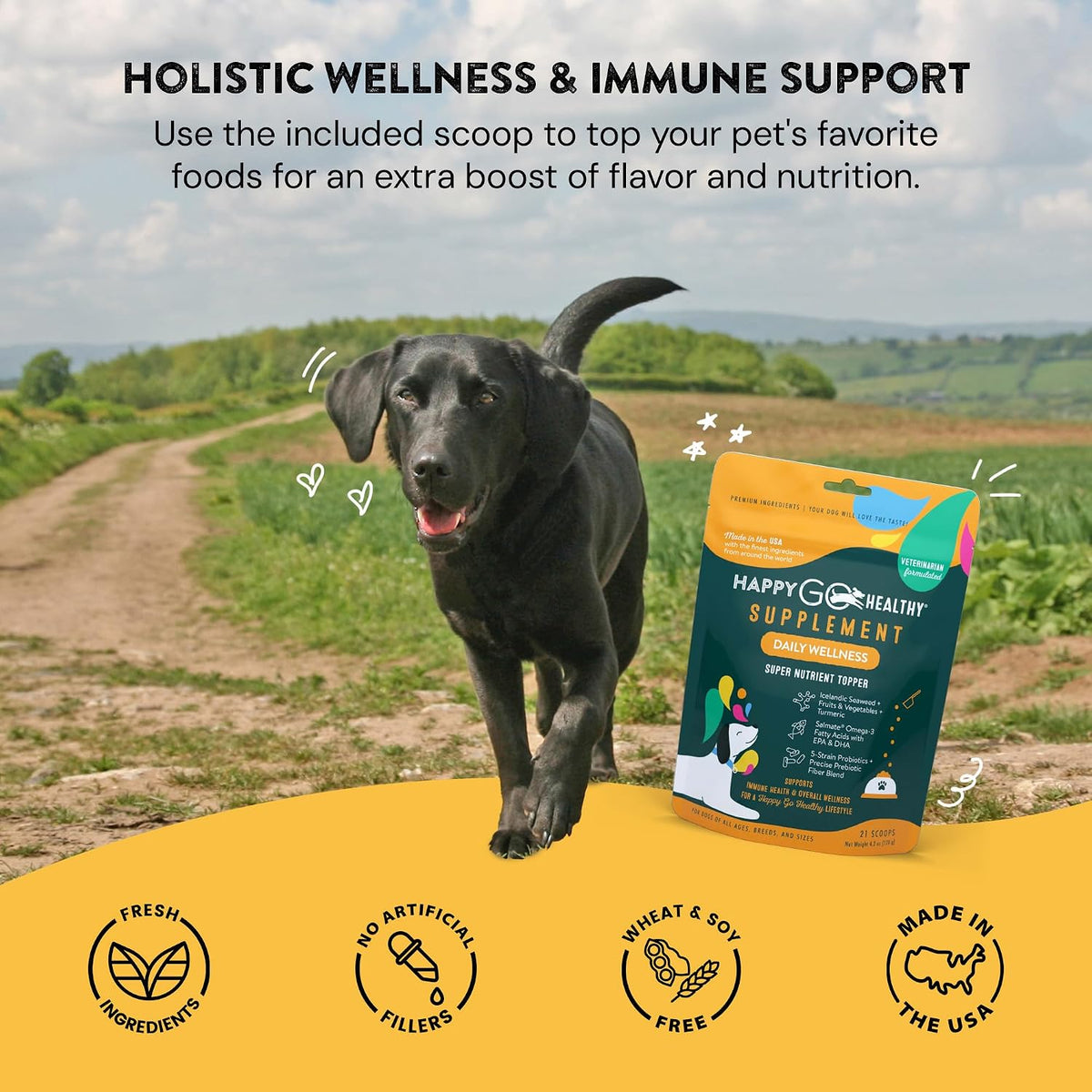 Happy Go Healthy Daily Wellness Supplement for Dogs – Immune & Gut Health Support – All-Natural Kibble Topper – 21 Servings - görsel 4