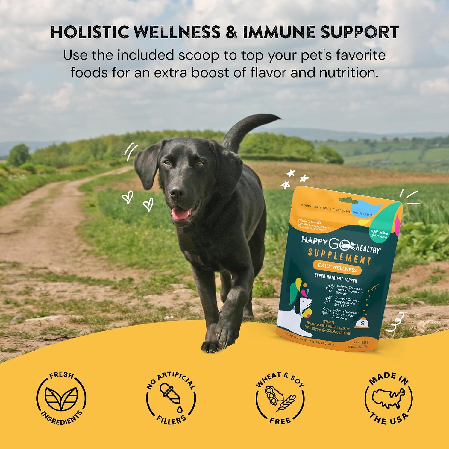 Happy Go Healthy Daily Wellness Supplement for Dogs – Immune & Gut Health Support – All-Natural Kibble Topper – 21 Servings - görsel 4