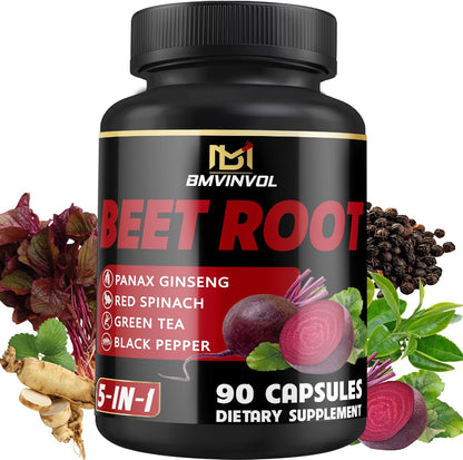 BMVINVOL Beetroot Capsules with Green Tea, Red Spinach, Ginseng and Black Pepper – 90 Capsules