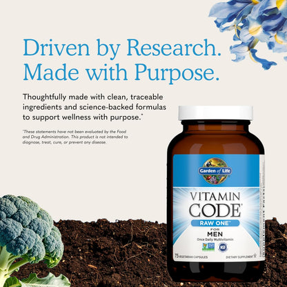 Garden of Life Vitamin Code RAW ONE for Men Once Daily Whole Food Multivitamin with Probiotics, Non-GMO, 75 Capsules