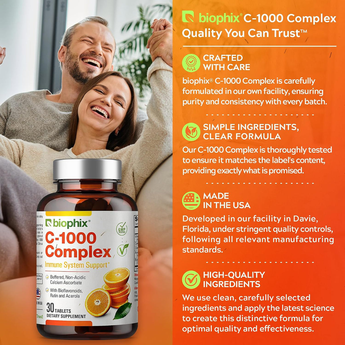 biophix Vitamin C-1000 mg Complex – 30 Tablets – Vegan with Calcium, Citrus Bioflavonoids, Acerola & Rutin – Supports Immune Health - görsel 6