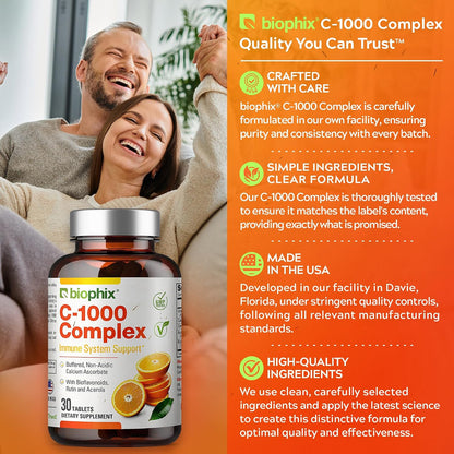 biophix Vitamin C-1000 mg Complex – 30 Tablets – Vegan with Calcium, Citrus Bioflavonoids, Acerola & Rutin – Supports Immune Health
