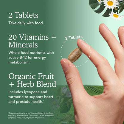 Garden of Life Organics Men's 40+ Whole Food Multivitamin – Organic with Men's Health Support & B12 – 120 Vegan Tablets