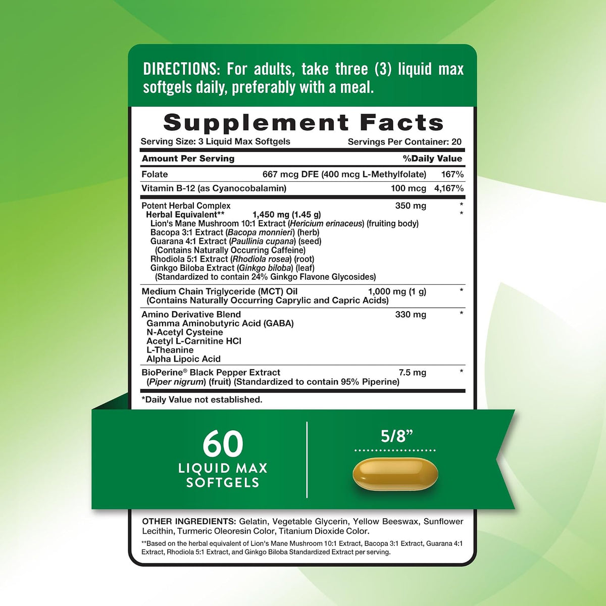 Nature's Truth Brain Up Softgels with L-Theanine, Bacopa, B-12 & MCT - 60 Count - görsel 2