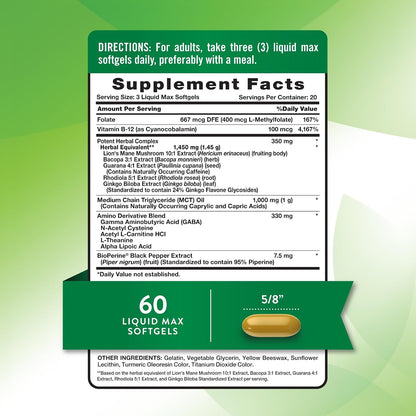 Nature's Truth Brain Up Softgels with L-Theanine, Bacopa, B-12 & MCT - 60 Count