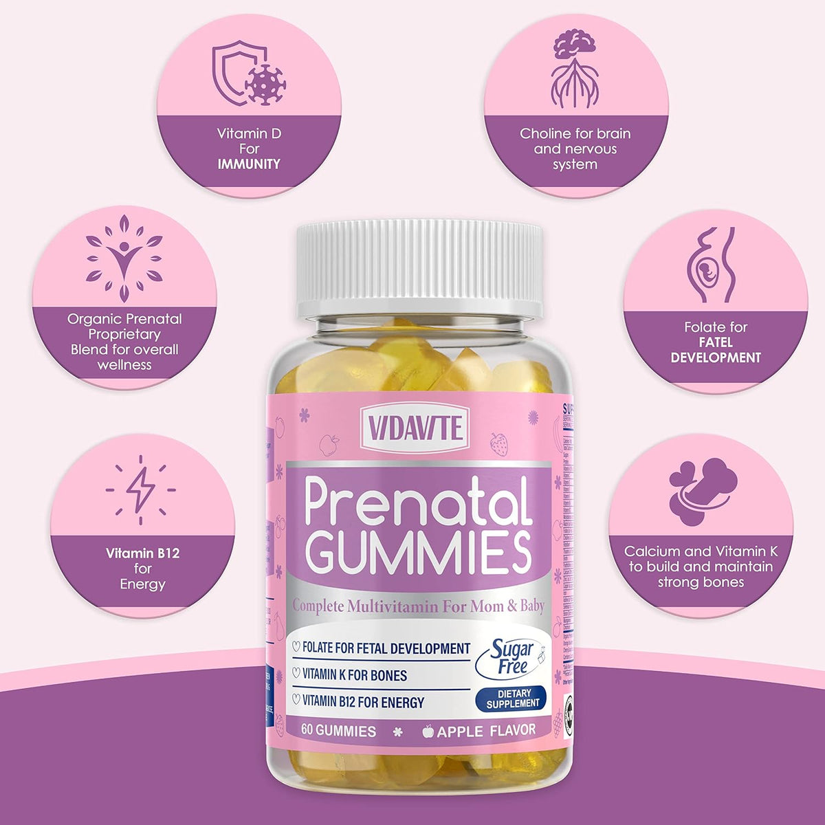 VIDAVITE Sugar Free Prenatal Gummies – 30+ Nutrients for Pregnancy Support - görsel 2