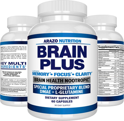 Arazo Nutrition Brain Plus – Premium Brain Function Supplement for Memory, Focus, and Clarity