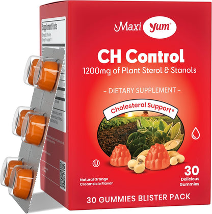 Maxi Health Cholesterol Gummies – Plant Sterols & Stanols – 1200mg – Orange Flavour (30 Count)