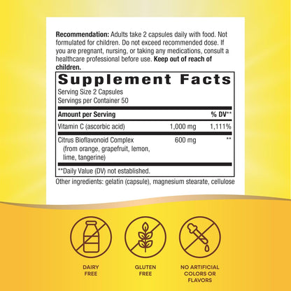 Nature's Way Vitamin C 500 mg with Bioflavonoids, 1000 mg per Serving, 100 Capsules (Pack of 2)
