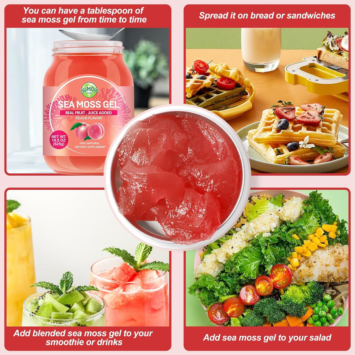 SumDIP Sea Moss Gel, 18.5 oz - Wildcrafted Irish Seamoss Peach Flavour Supplement – Image 2