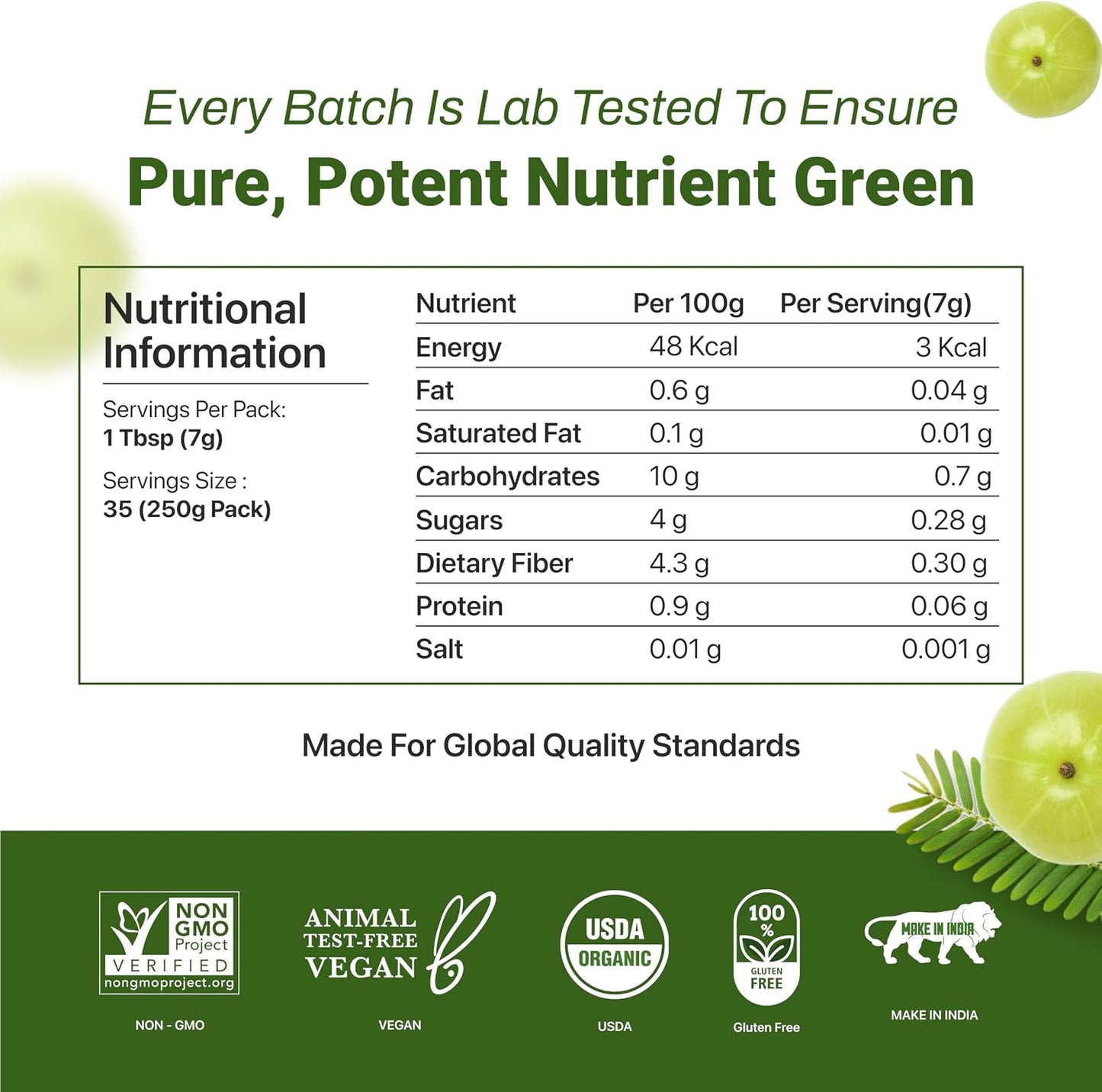 Amla Powder (Amalaki) 8.8 oz – USDA Organic Indian Gooseberry Powder, Laboratory Tested, Rich in Vitamin C & Antioxidants, Traditionally Used for Immune, Digestive & Skin Health, Non-GM, Vegan - görsel 3
