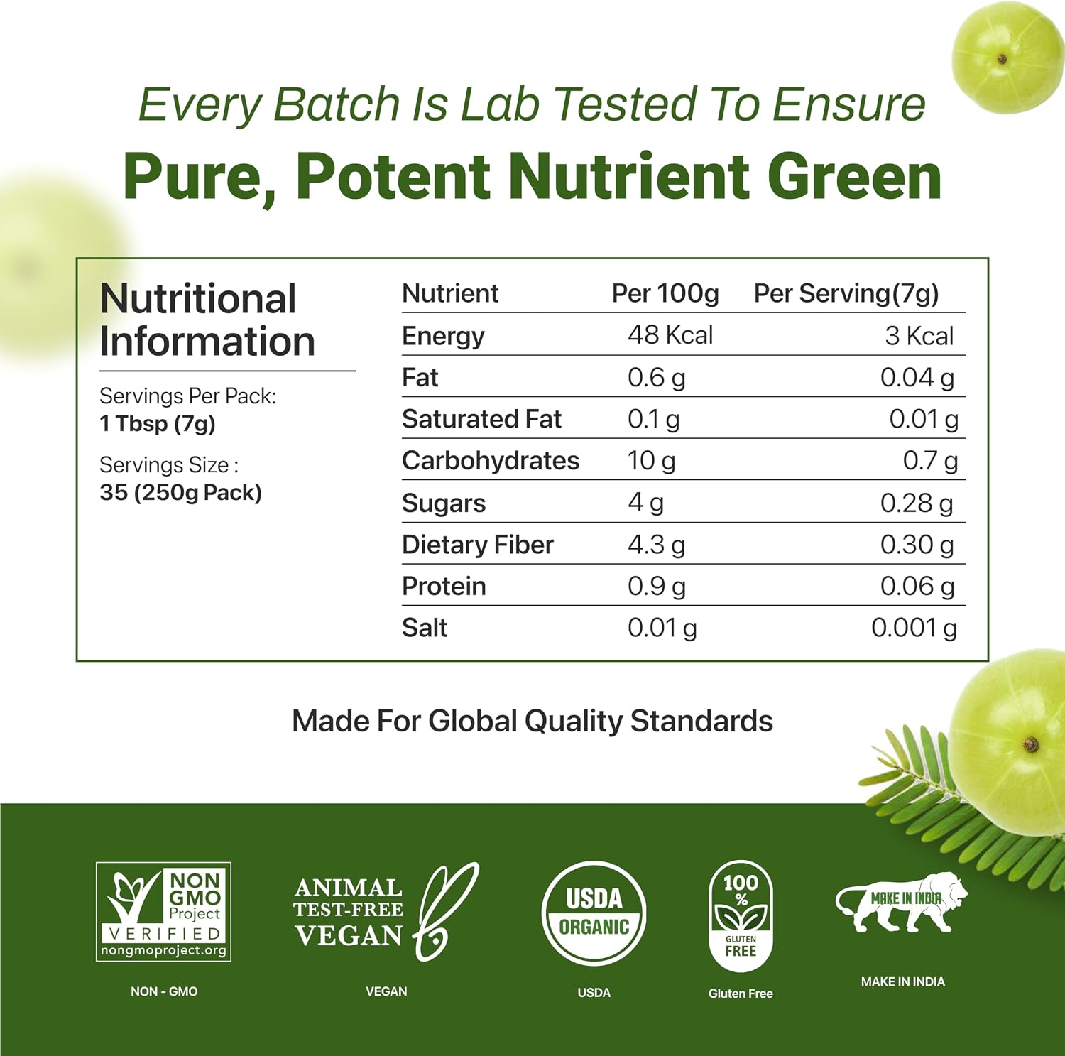 Amla Powder (Amalaki) 8.8 oz – USDA Organic Indian Gooseberry Powder, Laboratory Tested, Rich in Vitamin C & Antioxidants, Traditionally Used for Immune, Digestive & Skin Health, Non-GM, Vegan - görsel 3