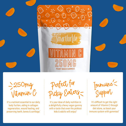 Smart for Life Vitamin C Gummies - Plant-Based Vegan Vitamin C Gummies Natural Orange Flavour - Immune Support Gummies for Adults and Kids - Non-GMO - Dietary Supplement - 60 Count