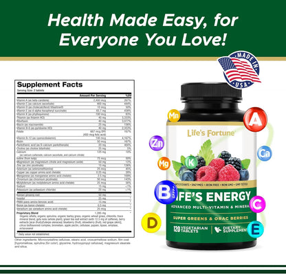 Life's Energy Advanced Daily Multivitamin with Super Greens - Energy & Immune Support - Non-GMO, Vegetarian - 120 Tablets