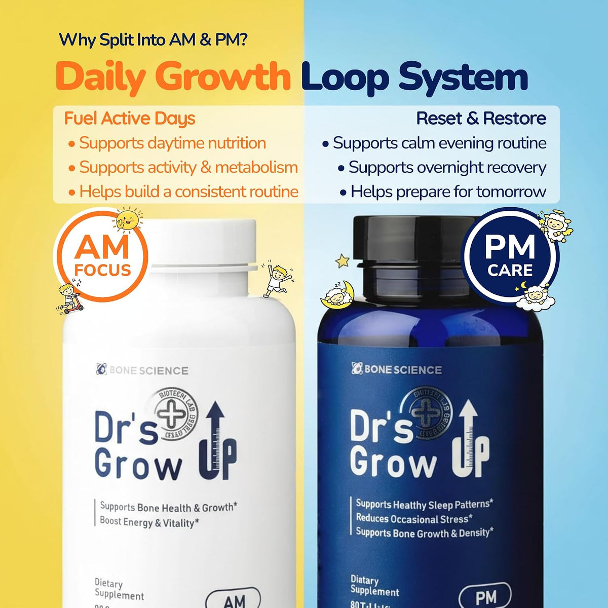 BONE SCIENCE Dr’s Grow UP AM & PM Bone and Growth for Kids and Teens, Day and Night System - görsel 5