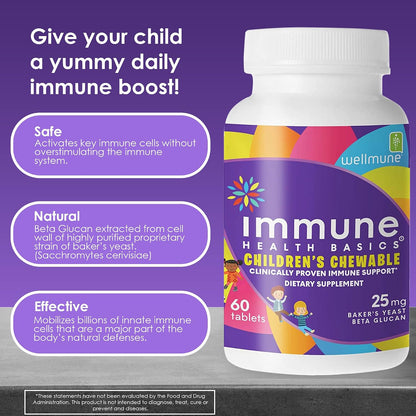 Immune Health Basics Children's Chewable Beta Glucan Immunity Supplement - Wellmune - Natural Orange Flavour