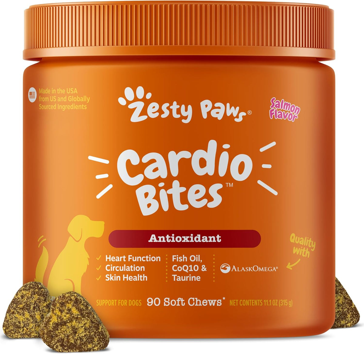 Zesty Paws Cardiovascular Support for Dogs – with CoQ10, Taurine, L-Carnitine & AlaskOmega Fish Oil – Senior Heart Health – Salmon – 90 Chews - görsel 1
