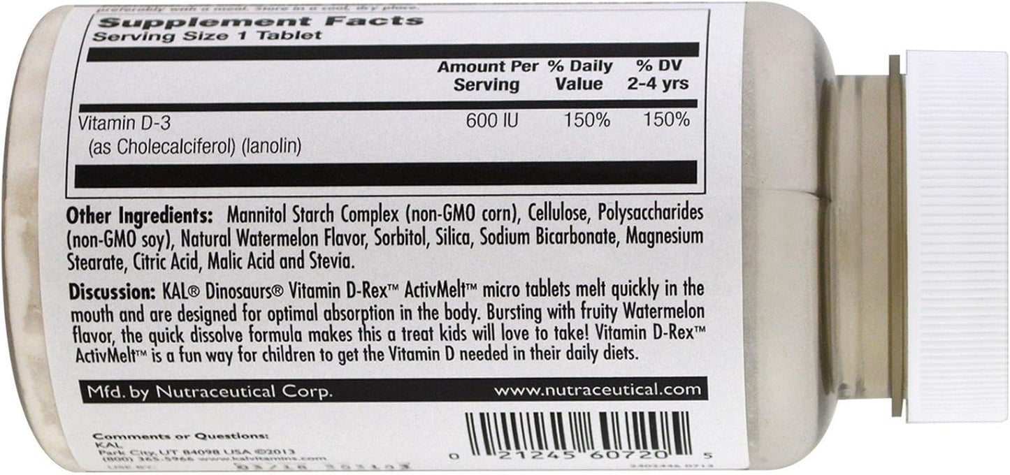 KAL D-REX Vitamin D3 600 IU Watermelon Fast-Melting Tablets, 120 Count - görsel 3