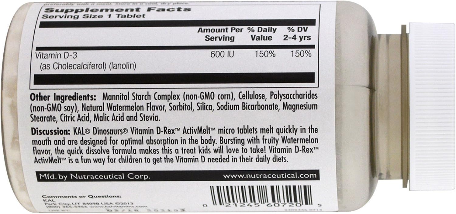 KAL D-REX Vitamin D3 600 IU Watermelon Fast-Melting Tablets, 120 Count - görsel 3