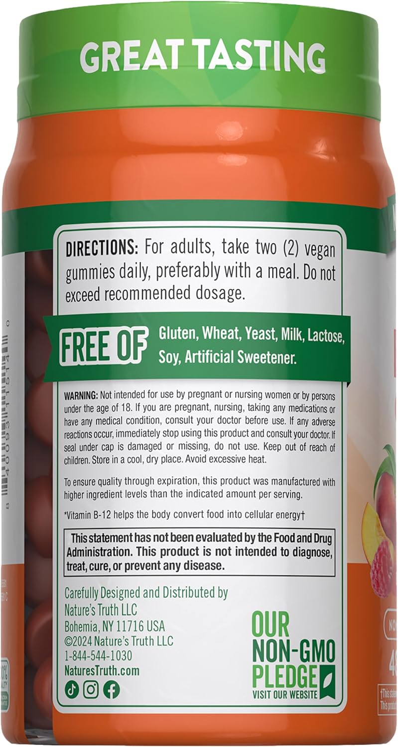 Nature's Truth Vitamin B Complex Gummies (48 Gummies) - Vegan, Non-GM, Gluten-free with L-Carnitine & Ashwagandha - görsel 7