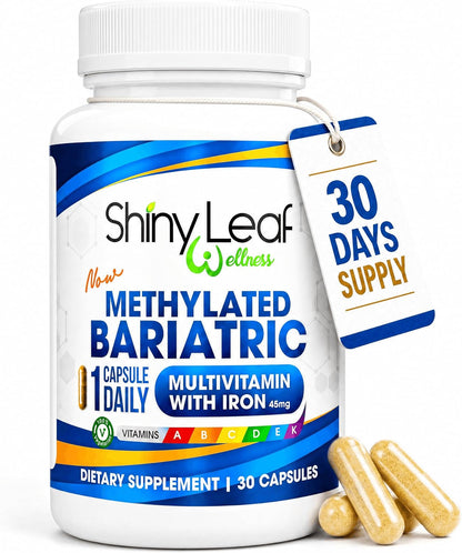 Shiny Leaf Methylated Bariatric Multivitamin with Iron 45mg – Once Daily Capsule – ASMBS Compliant – 90 Capsules