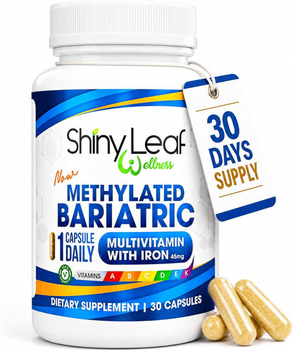 Shiny Leaf Methylated Bariatric Multivitamin with Iron 45mg – Once Daily Capsules, ASMBS Compliant Bariatric Vitamins for Gastric Bypass & Gastric Sleeve, for Men & Women, USA-made, GMP – 30 Capsules