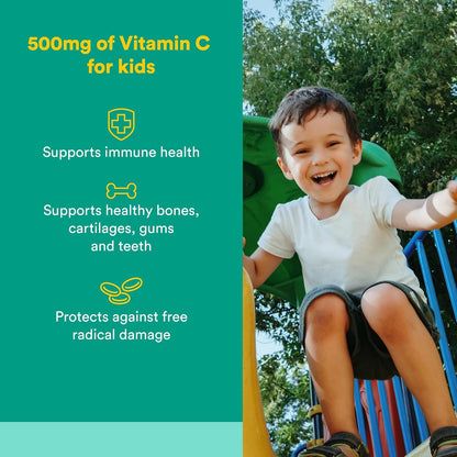 Natural Factors Kids Chewable Vitamin C 500 mg – Contributes to normal immune function, bones, teeth and gums – Tropical flavour – 180 wafers