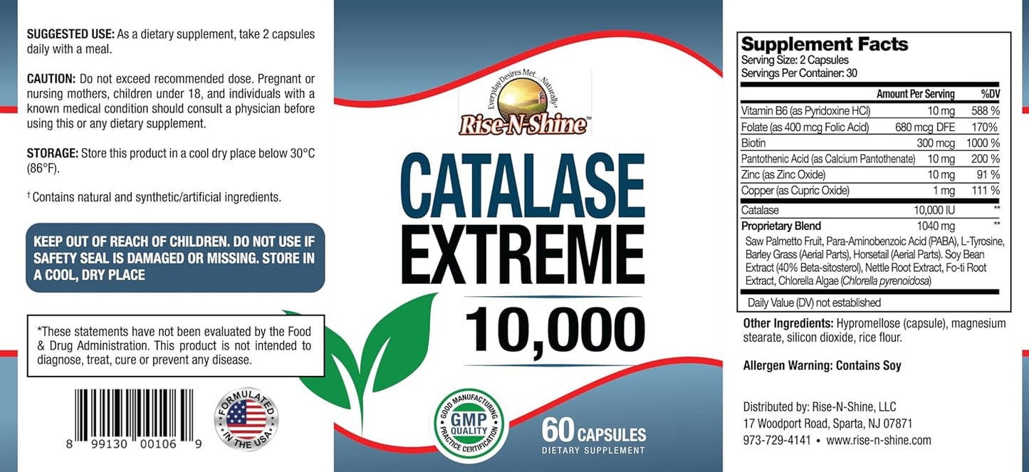 Rise-N-Shine Catalase Extreme Supplement 10,000 with Saw Palmetto, Biotin, Fo-Ti, PABA - Hair Supplements for Strong Hair - 60 Capsules - görsel 4