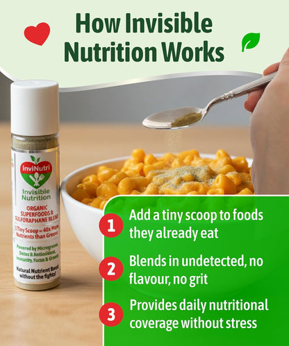 InviNutri Superfood Powder for Sensory-Sensitive & Fussy Eaters – Unflavoured – 40x Nutrient-Rich, 30mg Sulforaphane – – Image 4