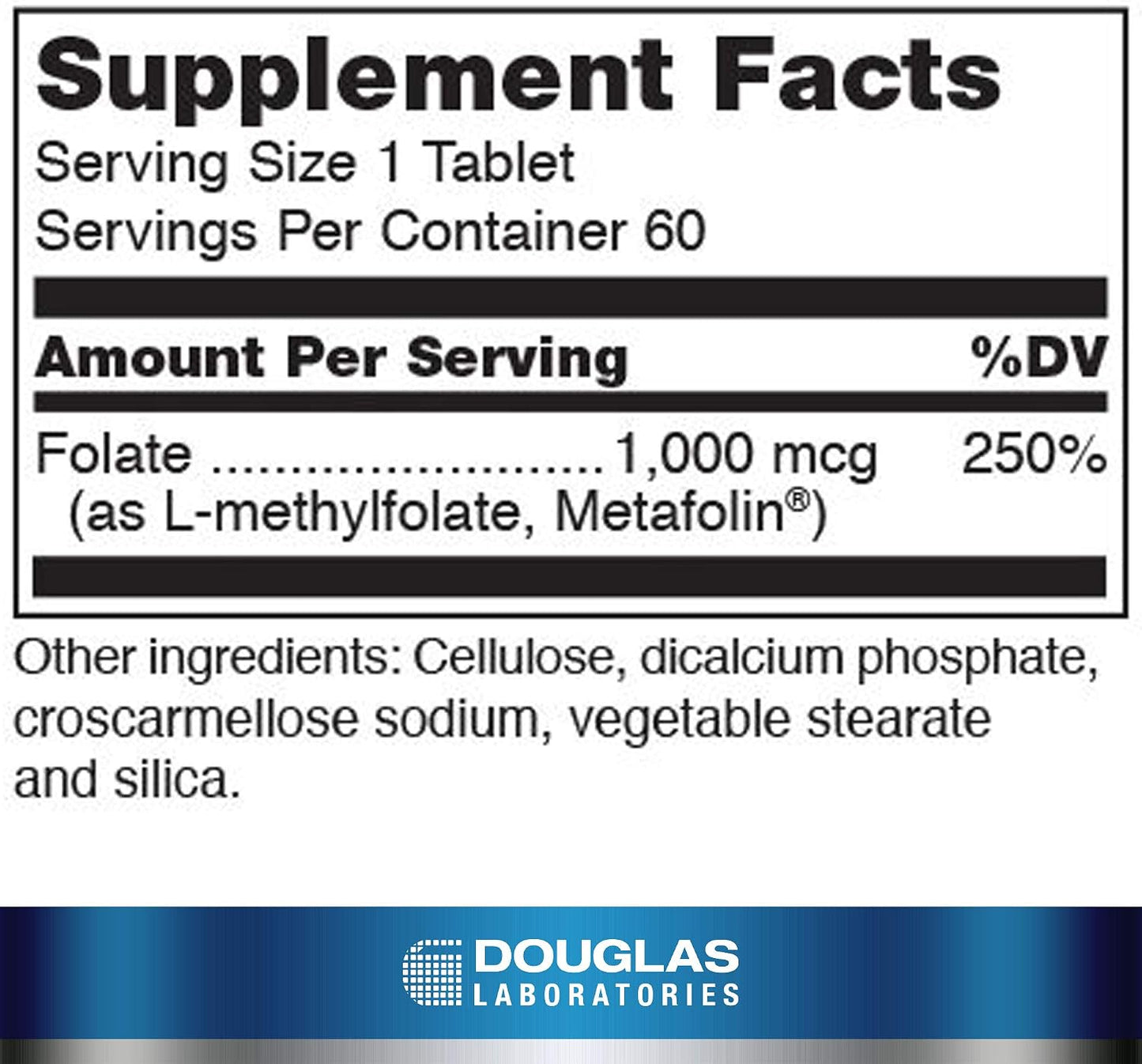 Douglas Laboratories Methyl Folate (L-5-MTHF) - 1,000 mcg Metafolin - 60 Tablets - görsel 2
