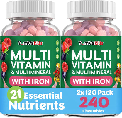 YumVs Kids Multivitamin with Iron & Minerals Chewable Tablets – Grape & Berry Flavour – 120 Chewables