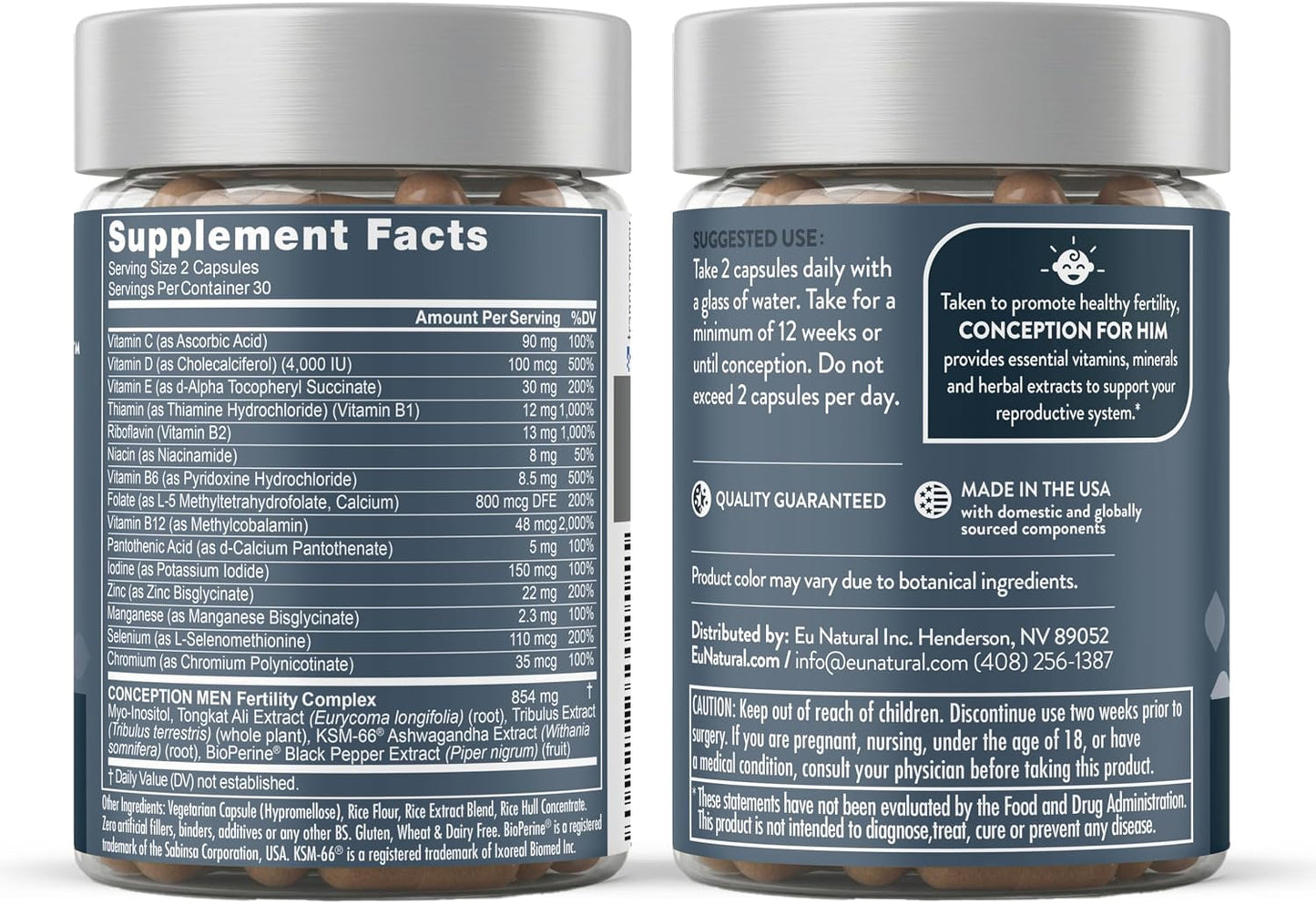 Eu Natural Conception for Him - Male Fertility Supplements with Ashwagandha, Folate & Zinc - Sperm Count, Motility & Strength Support - 60 Vegetarian Capsules - görsel 9