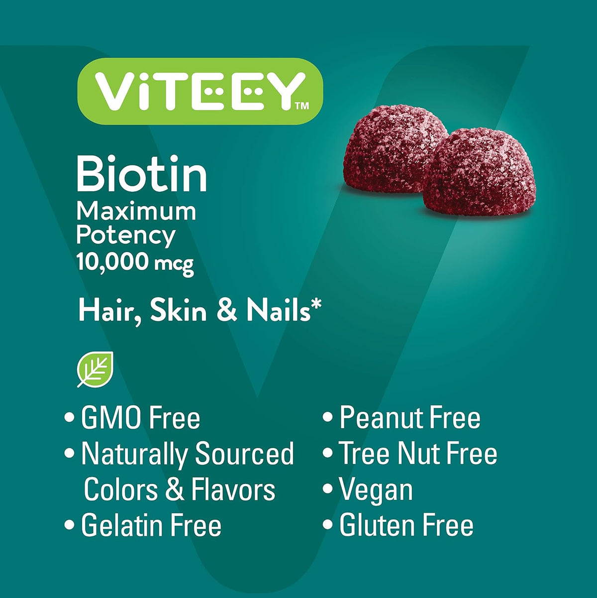Viteey Biotin Gummies – 10,000 mcg – 120 Gummies | Vegan Hair, Skin & Nails Supplement - görsel 5