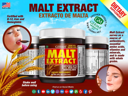 Germa Malt Extract Liquid Food Supplement – Pure Concentrated Barley Malt – 236 ml (8 fl oz)